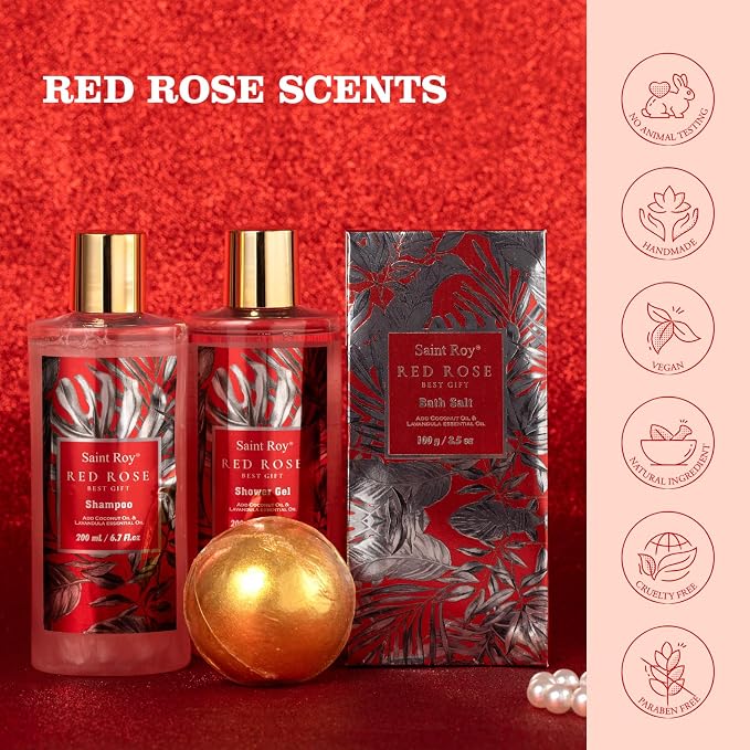 Gifts for Women Birthday Gift Basket Spa Gift Basket Spa Gift Set For Women | Red Rose Bath and Body for Her in Floral Scents Bath Kits, Home Spa Gift Basket, Bath Spa Kit for Mothers day Birthday Gifts