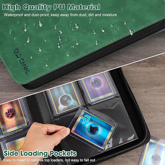 Top Loader Binder, 4 Pockets Card Binder Holds 112 Top Loaders, Premium Trading Card Collection Holder, Top Loader Storage Album for TCG, Sports Cards, Dark Green (FOR TOP LOADERS ONLY)