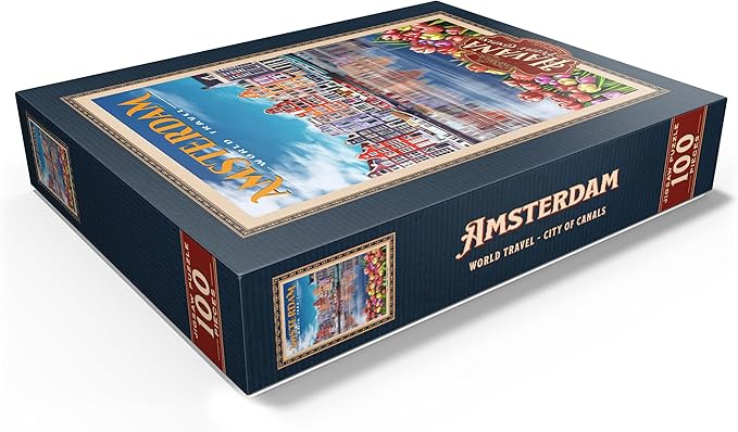 MyPuzzle Amsterdam, Netherlands - City of Canals, Vintage Travel Poster - Premium 100 Piece Jigsaw Puzzle for Adults