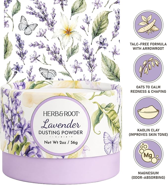 Lavender Dusting Powder (2 oz Travel Size) – Talc-Free Body Powder with Arrowroot & Magnesium for Odor & Moisture – Soothing Anti-Chafe Powder for Underarms, Bra Line & Body – Made in USA