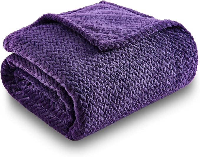 NEWCOSPLAY Fleece Leaves Pattern Throw Blanket, Dark Purple, 50"x60" | Super Soft Throw Blanket, Lightweight Cozy Bed Sofa Blanket, Premium Silky Flannel Fleece, Travel Blanket for All Season Use