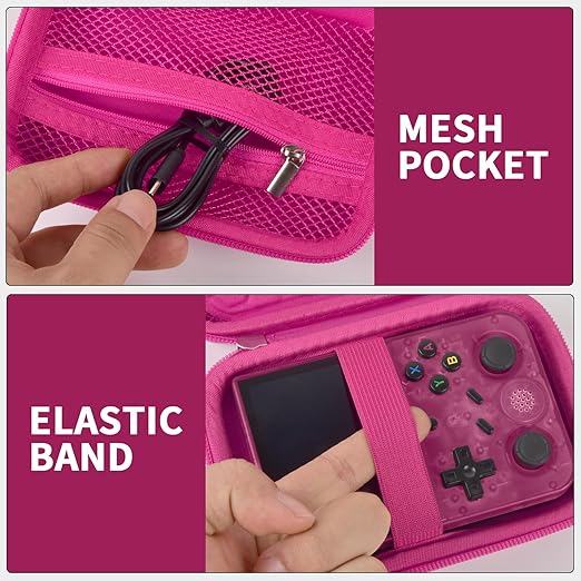 PAIYULE Travel Case Compatible with RG353V/ RG353VS/ R36S Retro Handheld Game Console, Handheld Emulator Storage Holder Organizer, Android Game Console Carrying Bag (Rose Red) (Box Only)
