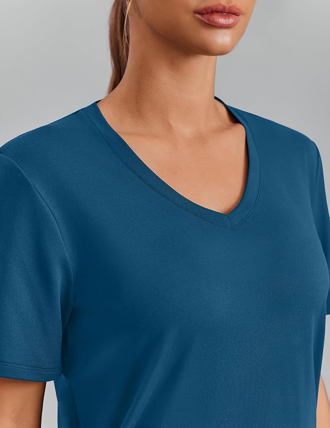 PINSPARK Soft Workout Tops for Women Short Sleeve V Neck Moisture Wicking UPF 50+ Sun Protection Quick Dry Gym Shirts