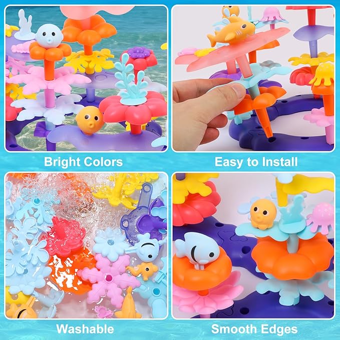 Ocean Flower Garden Building Toy for Toddlers 3-7 Years Old - Educational STEM Gifts for Girls Age 3 4 5 6 7, DIY Kids Sea Animal Coral Stacking Set, 120+ PCS Preschool Learning Activity Kit