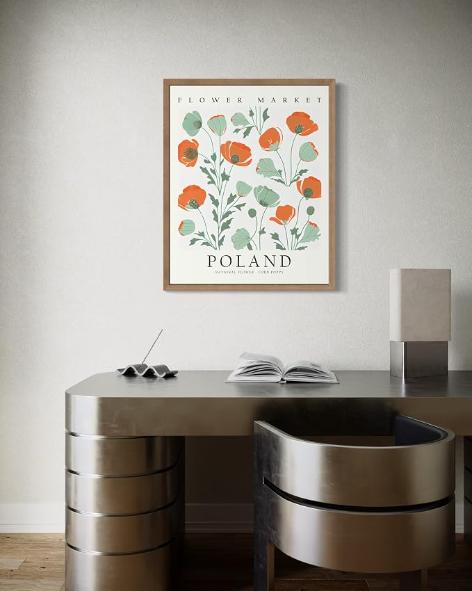 Poland Flower Market Art Print Poster, Wall Art Floral Painting Botanical Decor for Bedroom, Kitchen, Bathroom Livingroom Decoration 82B (Poland, 14"L x 11"W, Wood Frame)