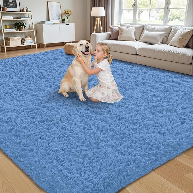8x10 Area Rug for Living Room:Ultra Soft Fluffy Shag Navy Blue Rugs,Large Fuzzy Plush Indoor Non Slip Carpet Washable Rug for Bedroom Kids Nursery Office Dorm Modern Decor(Cobalt Blue 8'x10')