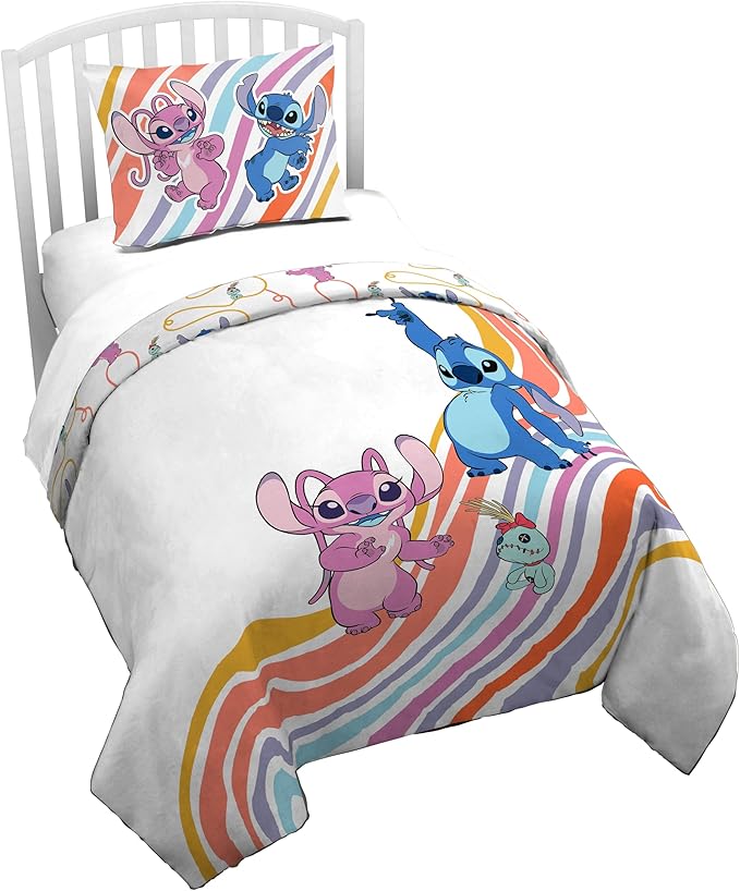 Jay Franco Duvet Cover Set – 2 Piece Comforter Cover and Sham Set, Super Soft Cozy Kids Bedding (Insert Not Included) White - Lilo and Stitch, Twin