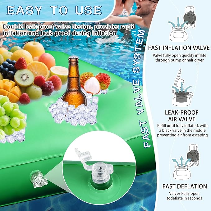 Floating Table for Pool Game, 40 x 40 in Floating Card Table for Pool with Food Drink Holders and Waterproof Playing Cards, Inflatable Floating Pool Table for Adults and Family Party (Green)
