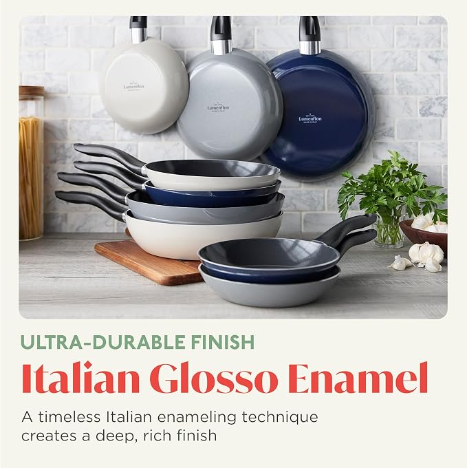 Deco 11” Nonstick Frying Pan Skillet, Made in Italy, Diamond Ceramic PFAS-Free, Dishwasher & Metal Utensil Safe, Durable Gloss Enamel Finish, Stay-Cool Handle, High Walls-Extra Room, Taupe
