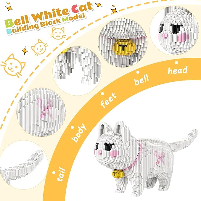 White Cat Micro Building Blocks Set Laegr Lovely Animal Model Kits Toys Gift for Adult and Kids 5760 Pieces