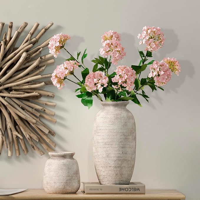 Ceramic Flower Vase, 12.5" Large Vases Home Decor Rustic Farmhouse Tall Pottery Decorative Pampas Vase for Table Living Room Entryway Mantel Bookshelf Bedroom Bathroom Kitchen - D