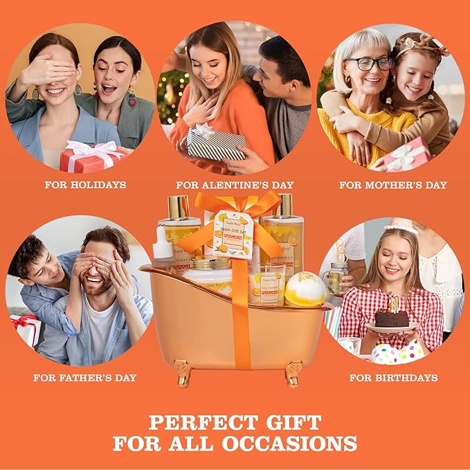 Orange spa gift set Great Gift, Spa Gifts for girls, Bath & Body care Set | Lemon Gift Baskets for Woman, 11pcs Bath Gift Set for Women, Birthday Gift Christmas Gifts for Women Citrus Spa Gift Basket