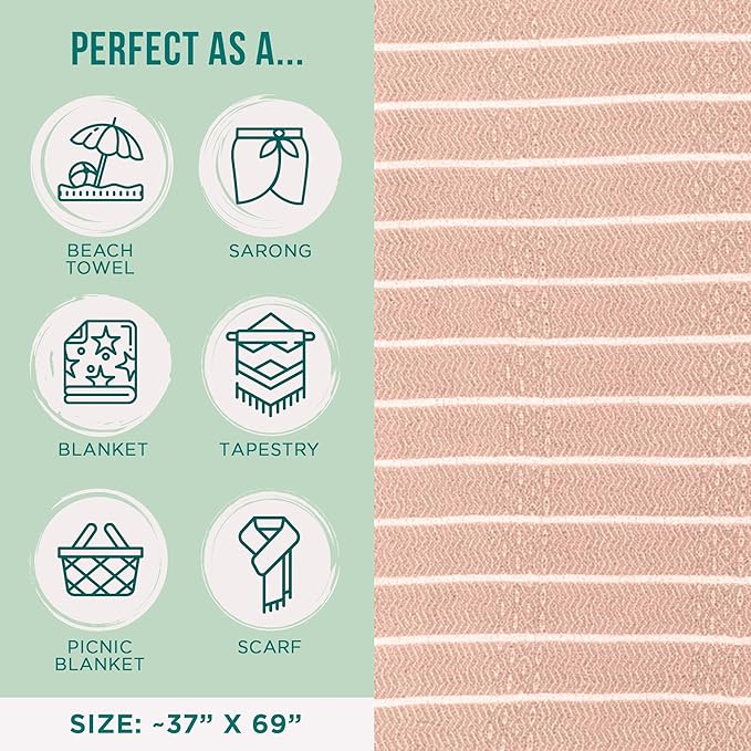 Sand Cloud Turkish Beach Towel - Sand Resistant - 100% Certified Organic Turkish Towel - Quick Dry Towel for Beach, Picnic, Blanket or Bath Towel - As Seen on Shark Tank - Gocek (Beige)