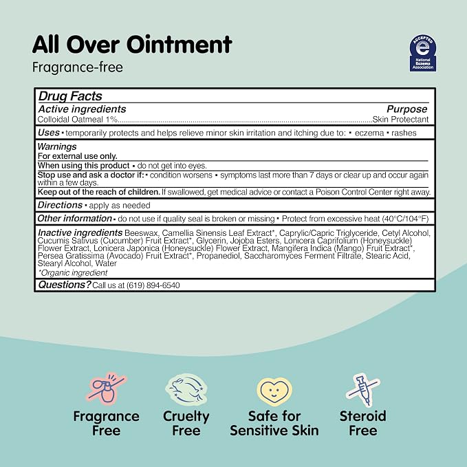 TUBBY TODD All Over Ointment - Baby Eczema Cream, Everyday Multi-Purpose Sensitive, Dry, Irritation Baby Skin Relief Cream, Steroid & Gluten Free, Fragrance Free - 1 Pack, 8 Oz