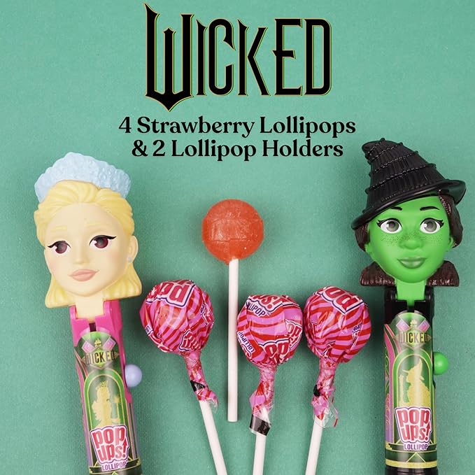 Limited Edition Wicked Pop Ups Gift Set, Individually Wrapped Suckers with Character Lollipop Holders, Artificial Dye Free, Strawberry Flavored, 1.41 Ounces
