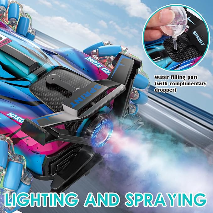 SPRSHY RC Stunt Car Toys - Gesture Remote Control Racing Cars Comes with Spray,Lights,360° Rotation for Kids,Vehicle Birthday Gifts for Boys and Girls Aged 6 7 8 9
