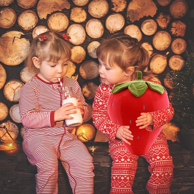 Cute Fruit Kids Pillow Stuffed Strawberry Plush Pillows Super Soft Girls Pillows Cushion Seat for Kids Toys (Red,19.6''/50cm) 1 Count (Pack of 1)
