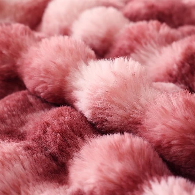 COOVA Faux Fur Throw Blanket for Couch, Cozy Soft and Fuzzy Plush Rabbit Fur Bubble Blanket for Sofa Bedroom Living Room, 60x80 Inches Tie Dye Magenta