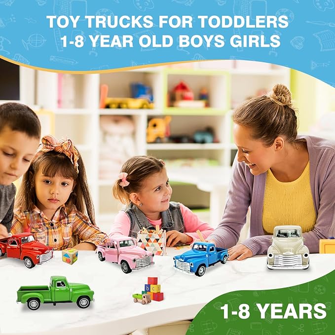 Little Green Truck Toy for Toddlers 2 3 4 5 6 7 8 Year Old Boys Girls,1:32 Alloy Toddlers Car Toy Driveable,Car Door Can Open,Toy Trucks for Kids Easter Christmas Birthday Gifts