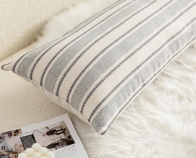 Cethom Decorative Boho Lumbar Pillow Covers, Modern Farmhouse Couch Pillowcase, 14 x 36 Long Accent Body Throw Pillow Covers, Sofa Bed Living Room Decor Cushion Case, Grey and Beige, Pack of 1