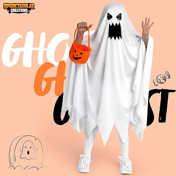 Spooktacular Creations Ghost Costume for Kids with Pumpkin Basket, Scary Halloween Costume for Boys