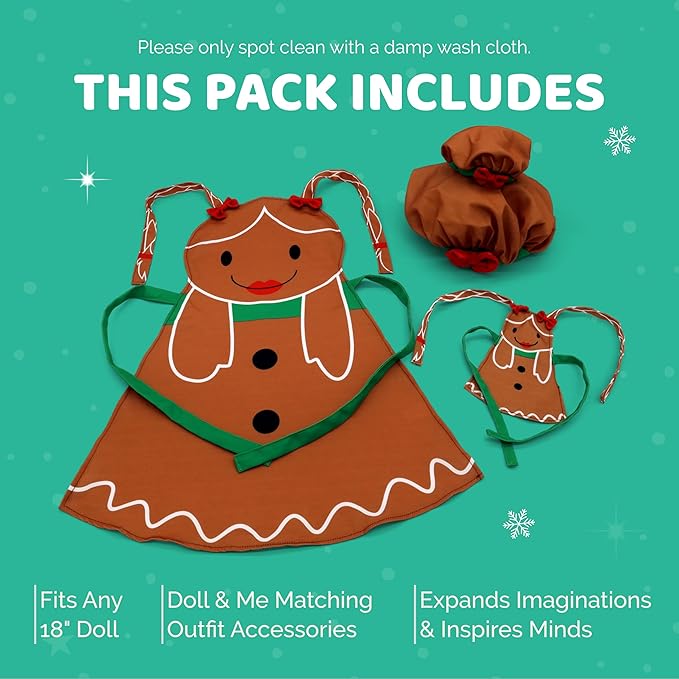 Playtime by Eimmie 18 Inch Doll Clothes and Accessories - Gingerbread Apron & Matching Bonnet Accessories Set - Clothing Sets & Stuff - Fits American, Generation & Similar 18” Dolls for Girls