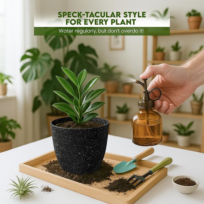 Plant Pots Indoor with Drainage 5 Pack Multi-Size Planters Set Spotty Black | Drainage holes included Multiple sizes 7/6.6/6/5.3/4.8 In Indoor plants and flowers Durable plastic construction