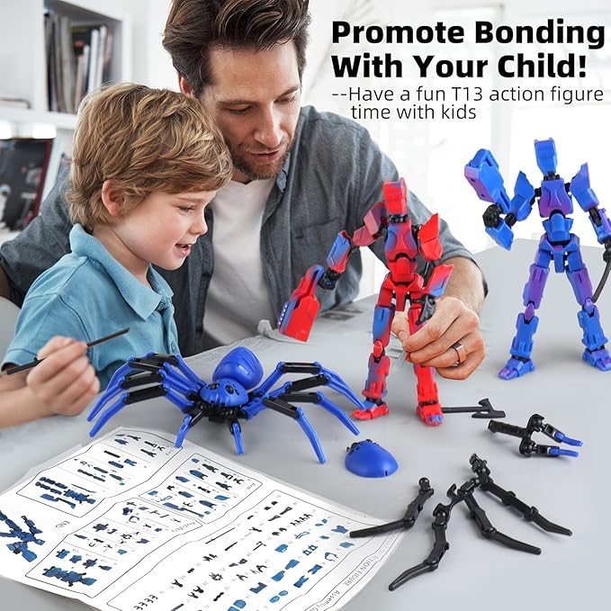 (Assembly Required) Spider T13 Action Figure Set -Titan 13 Action Figure with Sucker Spider T-13 Collectible 3D Printed Toys Highly Detailed Action Figures for Collectors and Fans - Blue