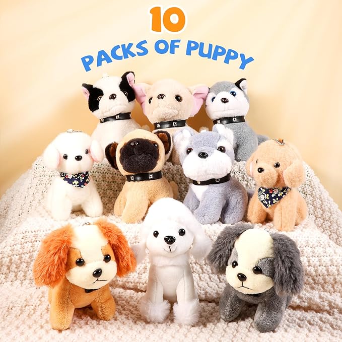 Niceup 10Pcs 4.5in Small Stuffed Animals Plush Puppies Bulk Adopt Dog Party Favors Cute Little Paw Pup Soft Plush Toys Doll for Pawty Birthday Goodie Bag Fillers Kids Class Easter Egg Basket Stuffer
