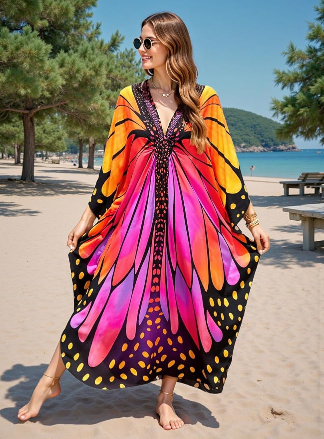 Mumu Dresses for Women Plus Size, Bohemian Kaftan Beach Cover Up Long Maxi Nightgown Soft Loungewear