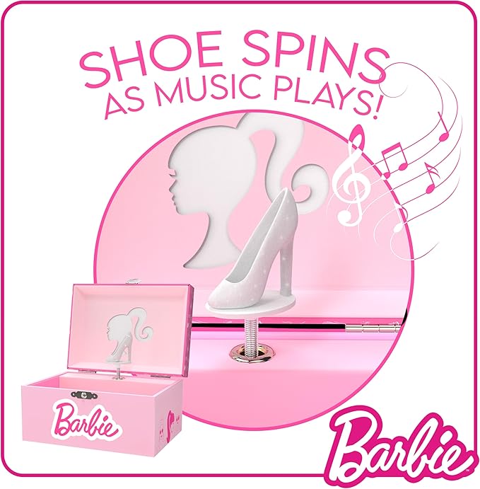 Barbie Storage Organizer for Accessories - Musical Jewelry Box with Spinning Figurine, Barbie Toys for Girls Ages 3-5 - 6 x 4.7 x 3.5 in