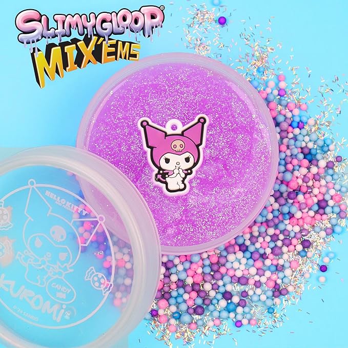 Kuromi SLIMYGLOOP Mix’EMS Slime, Collectible Charm with Fun Add-Ins, Hello Kitty and Pink Glitter Slime, Party Favors for Kids 8-12, Girls Toys Age 6-8, Sanrio Stuff