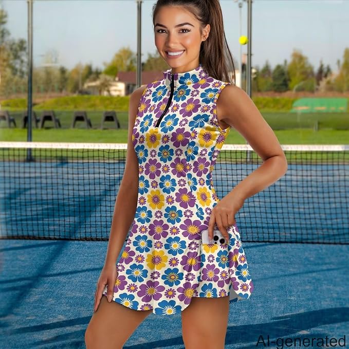 Golf Dress Tennis Dresses for Women with Built in Shorts and Pockets Sleeveless Athletic Dress Workout Dress