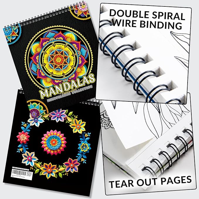 FUNLAVIE Adult Coloring Book - Mandala Coloring Books for Adults Relaxation and Teens Stress Relief, Large Print Spiral Bound Coloring Book for Women,Mandalas Style Mindfulness Stress-Free Patterns