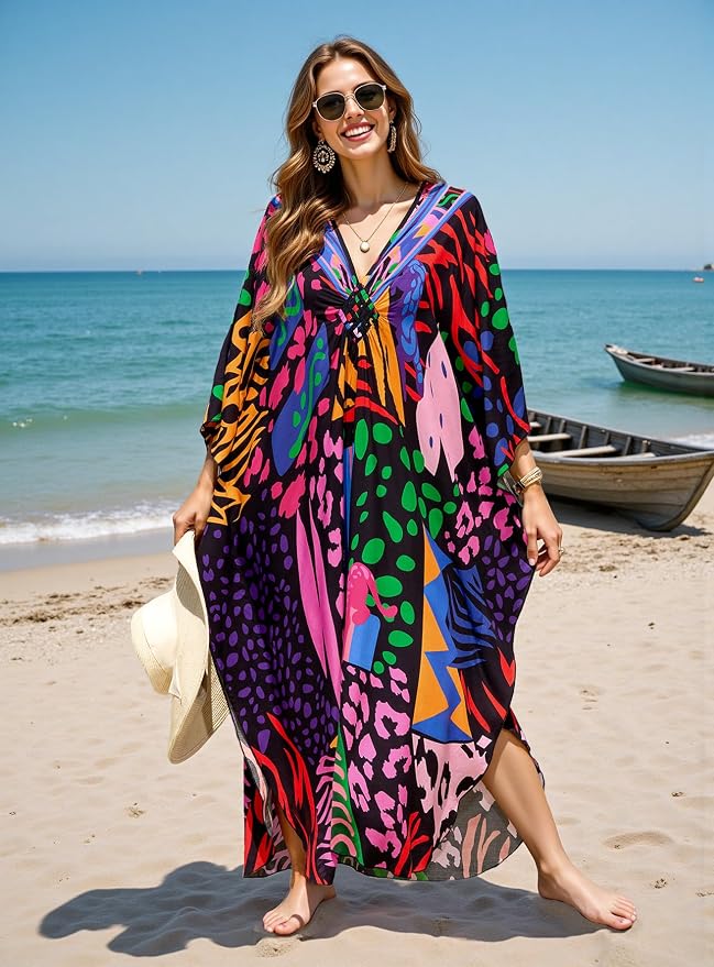 Mumu Dresses for Women Plus Size, Bohemian Kaftan Beach Cover Up Long Maxi Nightgown Soft Loungewear