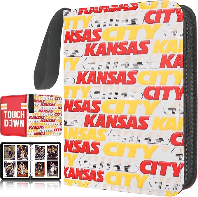 HBK Football Card Binder 400 Pockets Trading Card Holder 3-Ring Sports Album 50 Pages PU Leather Waterproof Case for Standard Cards Red Yellow