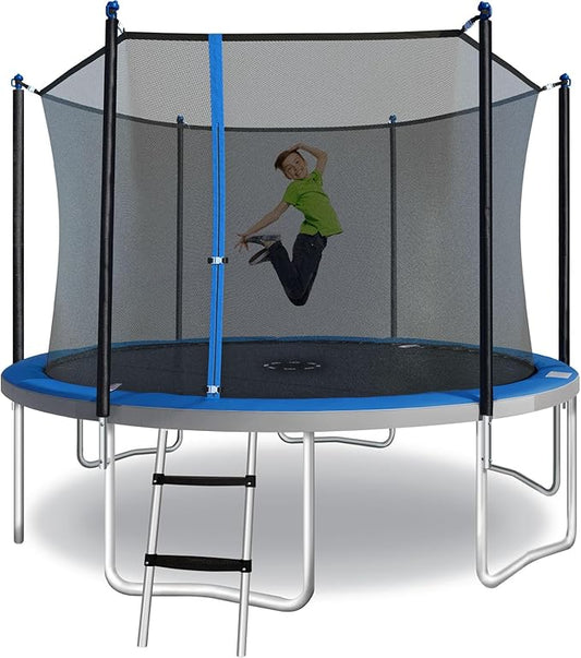 Outdoor Kids Trampoline with Heavy Duty Galvanized Rust Resistent Steel Frame: Safety Enclosure Net and Foam Pad, Meets ASTM Safety Standard