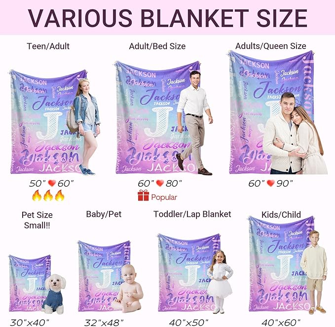 Ships Next Day, Custom Name Blanket for Kids Adults, Personalized Baby Blanket with Name for Girls Boys, Personalized Christmas Birthday Gifts for Kids Women Mom