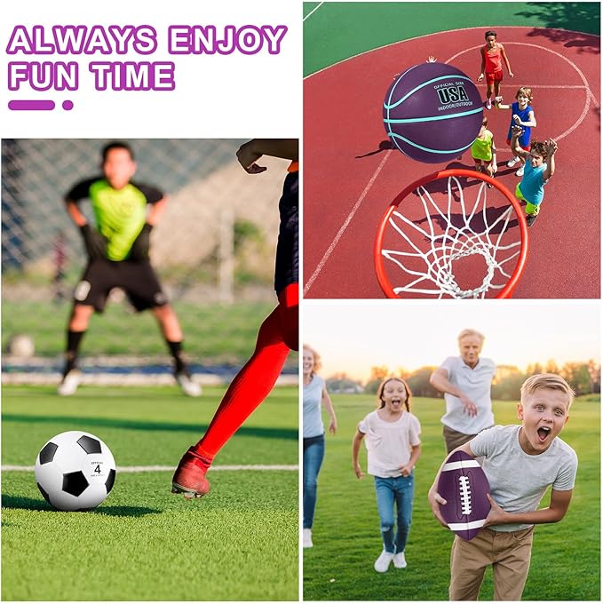 Libima 3 Pcs Sports Ball Set for Kids Teens Include Official Size 5 Basketball 4 Soccer 6 Football with Pump and Carry Bag Training Practice Sport Gift for Kids Teens Back to School