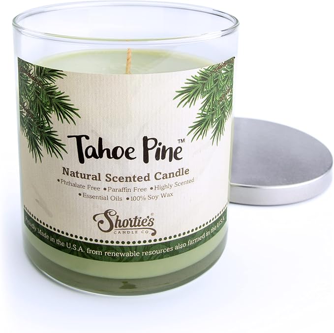 Tahoe Pine Scented Natural Soy Candle, Essential Fragrance Oils, 100% Soy, Phthalate & Paraben Free, Clean Burning, 9 Oz.