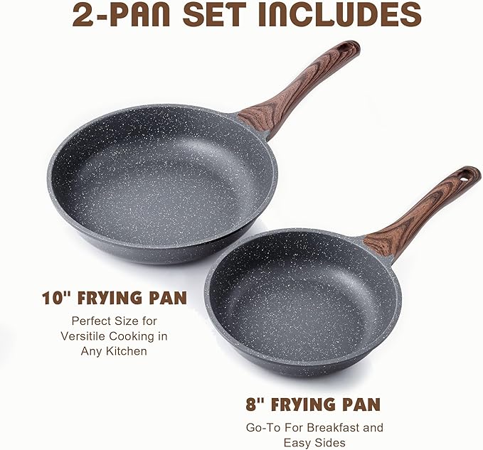 SENSARTE Nonstick Frying Pans, Grey(8+10 Inch) | Swiss Granite Coating, Free of PFOA&PFOS, Compatible with All Stoves Including Induction Cooktops, Easy to Clean