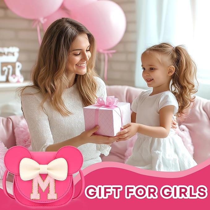 mibasies Toddler Purse Girl Gifts: Girls Birthday Gifts for 3-8 - Toys for Ages 2-4 Girls Mouse Ears Purse, Hot Pink, Letter M