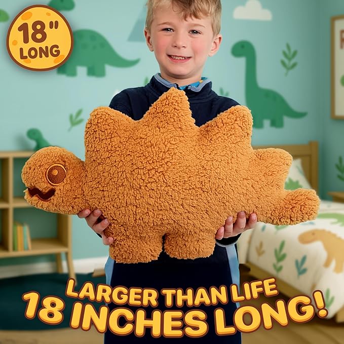 Large Dino Nugget Pillow, Premium Chicken Nugget Dinosaur Stuffed Animal Plush – Ultra Soft 18 inch Fun Dinosaur Toys Throw Pillows for Kids, Boys & Girls (Stego Sammy)