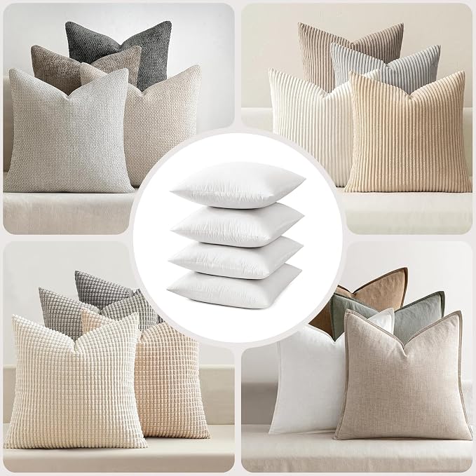 MIULEE 18x18 Pillow Inserts, Set of 4 Feather Down Throw Pillows | Choppable and No Smell, Double-Layer Down-Proof Cotton Cover, Decorative Pillows for Couch Sofa and Bed