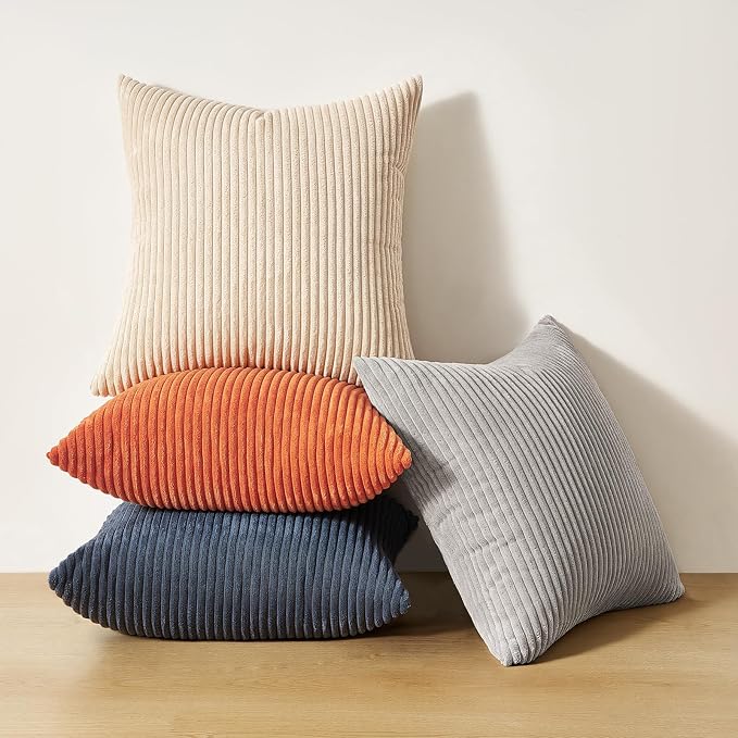 Topfinel Blue and Yellow 24x24 Boho Nordic Couch Throw Pillow Covers Decorative Velvet Pillow Covers for Bed Pack of 4 Corduroy Accent Modern Pillowcase Sofa Livingroom Home Decor