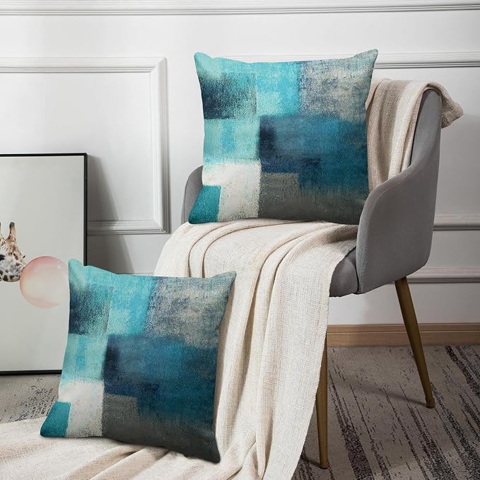 Emvency Throw Pillow Covers Set of 2, 26 x 26 Inch, Abstract Modern Teal | Turquoise Painting Outdoor Decorative Square Pillow Cases Couch Cushion Case for Couch Bed Sofa Living Room Home Decor