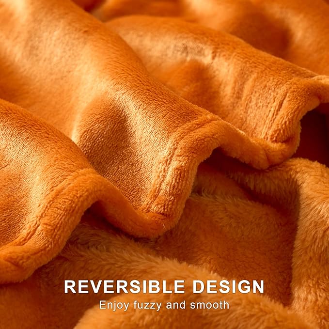 Hansleep Throw XL Orange Fleece Blanket, Soft Flannel Bed Blanket | Fuzzy Cozy Blanket 50x70 Inches, Multi-use for Bed, Sofa, Couch, Travel, Camping, All Season Warm Lightweight Cover