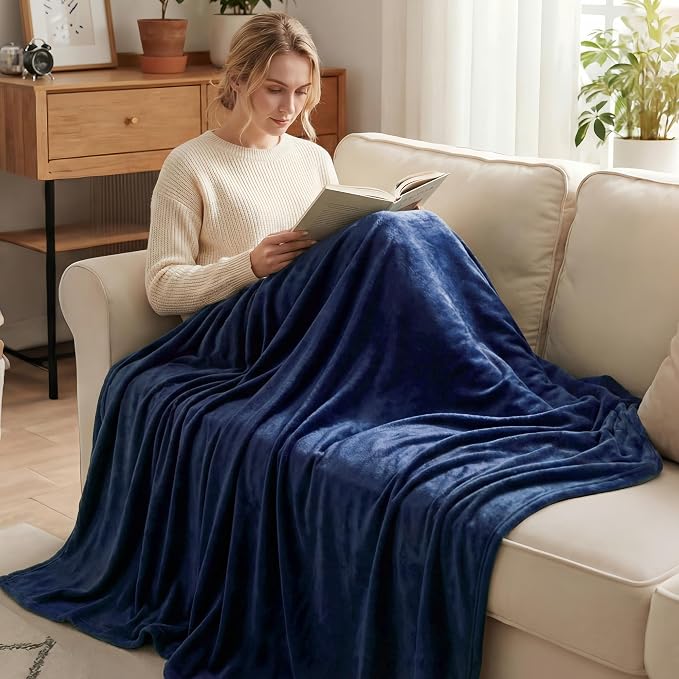 Exclusivo Mezcla Soft Fleece Blanket Twin Size for Bed, Navy Blue | 90x66 Inches, Double-Sided Brushed Flannel, Lightweight Plush Cozy Blanket for Home Decor, All Season, Machine Washable