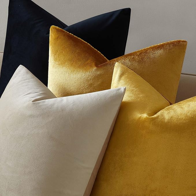JUSPURBET 16x16 Decorative Velvet Throw Pillow Covers Cases Set of 2,Golden | Modern Soft Cushion Covers with Hidden Zipper for Couch Sofa Bed Living Room Bedroom Home Decor