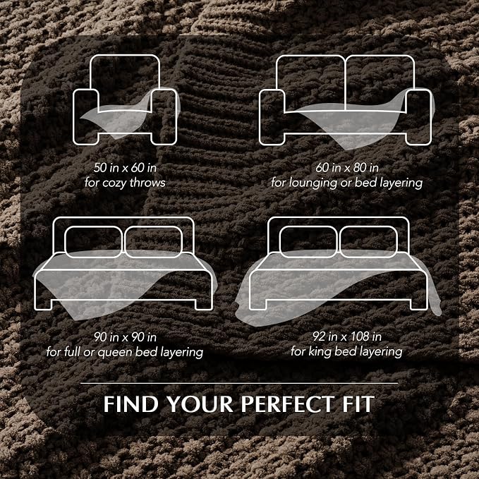 EVERGRACEHOME Chunky Chenille Knit Throw Blanket, 90 x 90, Cocoa Brown | Sculpted Moss Stitch, Chic Modern Farmhouse, All-Season Warmth, OEKO-TEX® Certified, Oversized Queen for Couch, Bed, Sofa
